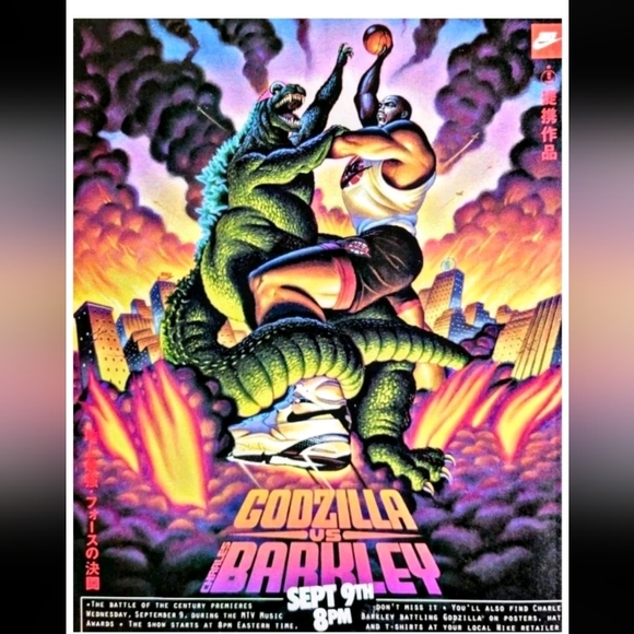 CHARLES BARKLEY VS GODZILLA OLD SCHOOL GLOSSY REPRINT NBA WALL ART 8.5x11 POSTER - Picture 7 of 7
